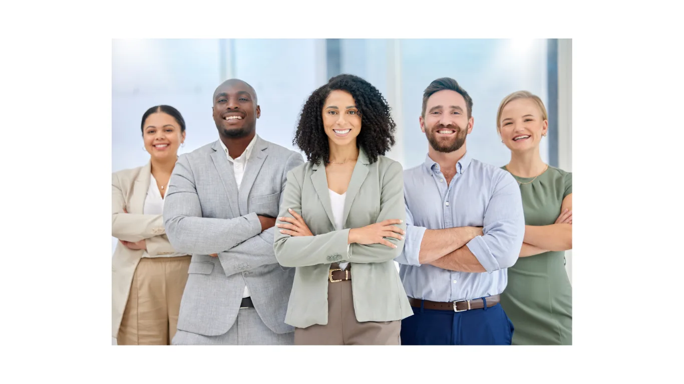 A team of recruitment professionals from EAN Consultants standing together in an office